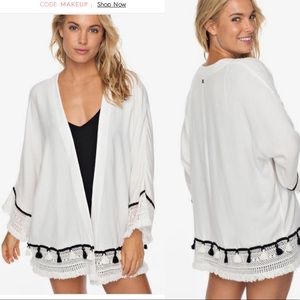 ROXY Turquoise Stone Kimono Tassel Coverup M/L